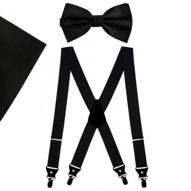 Set bretele, papion, batista, negru